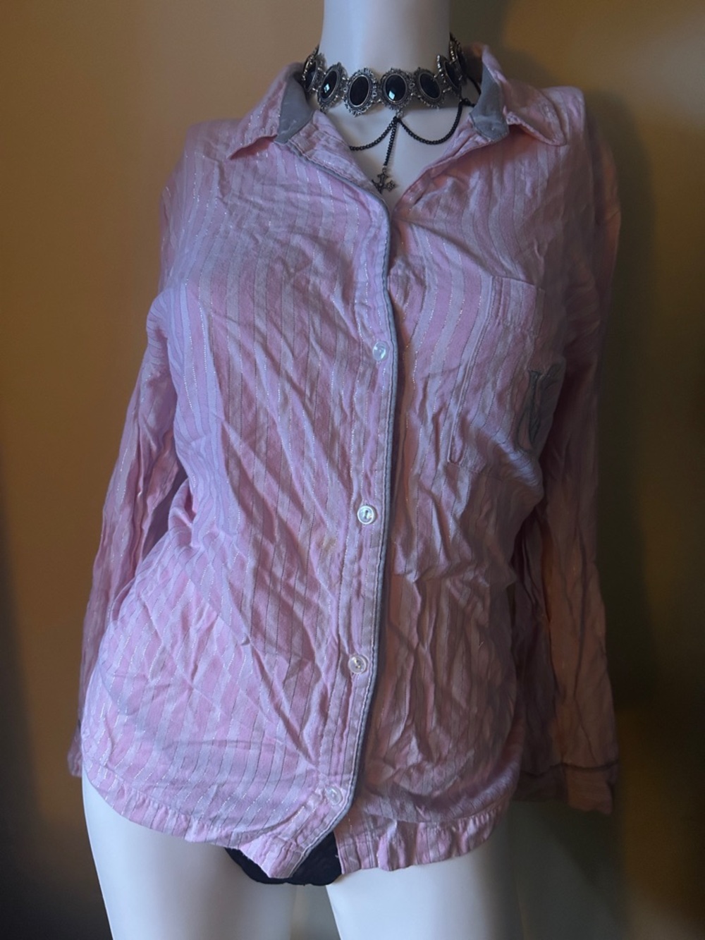 Victoria's Secret Pink Striped Long Sleeve Button-Up Top